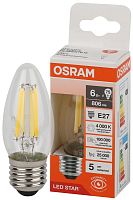 Лампа светодиодная филаментная LED Star Свеча 6Вт (замена 75Вт), 806Лм, 6500К, цоколь E27 OSRAM | код 4058075687912 | LEDVANCE
