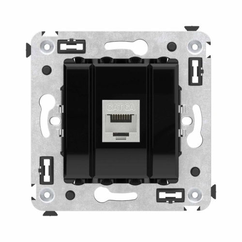Компьютерная розетка RJ-45 без шторки в стену, кат.6А одинарная экранированная, Avanti, Черный квадрат | код 4402773 | DKC