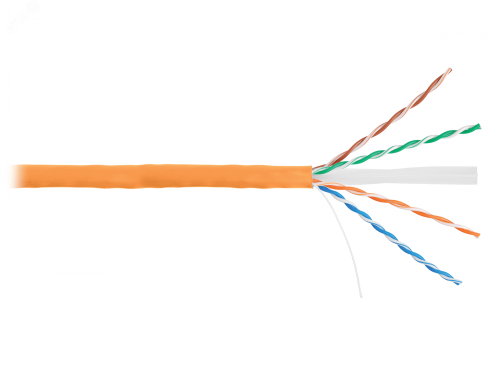 Кабель U/UTP 4 пары, Кат.6, одножильный, медный, внутренний, LSZH, оранж, 305м | код EC-UU004-6-LSZH-OR | NETLAN