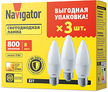 Лампа светодиодная 95 322 NLL-C37-8-230-2.7K-E27-FR-PACK3 NAVIGATOR 95322