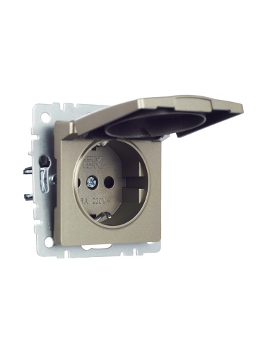 BRITE Розетка 1-местная с заземлением с защитными шторками и крышкой 16А IP20 РСбш10-3-БрШ шампань | код BR-R16-16-K37 | IEK фото 4