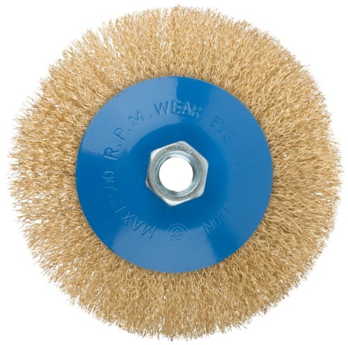 Кордщетка, тип ''колесо'' с наклоном, гайка М14, стальная волнистая латунированная проволока 125 мм | код 38928М | FIT фото 2