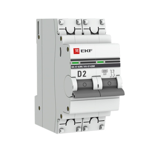 Автоматический выключатель 2P 2А (D) 6кА ВА 47-63M без теплового расцепителя PROxima | код mcb4763m-6-2-2D-pro | EKF