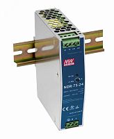 Блок питания AC-DC, 77Вт, вход 90-264V AC, 47-63Гц,127-370В DC, выход 24В,3.2A, рег. вых 24-28В, в кожухе на DIN-рейку | код NDR-75-24 | Mean Well