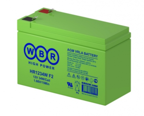 WBR HR1234W Аккумуляторная батарея для ИБП, напряжение: 12В, ёмкость: 9Ач, клеммы типа: F2, Размеры ВШГ: 100x65x151мм, вес: 2,8кг. Срок службы: 8 лет. | код WBR HR1234W | WBR