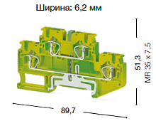 337 200, Пружинная клемма серии SRD 4-2T (Желто-Зеленый) Земля | код 0.0.0.3.37200 | KLEMSAN