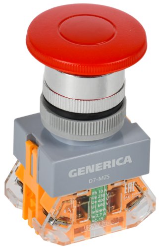 Кнопка D7-MZS Грибок d=22мм 1з+1р с фикс. кр. GENERICA | код BBG50-11MZS-3-21-K04-G | GENERICA by IEK