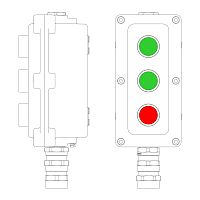 Взрывонепроницаемый пост управления из алюминия LCSD-03-B-MC-P1G(11)x1-P1G(11)x1-P1R(11)x1-PCMB-KA3MHK / 1Ex d IIB T5 Gb / Ex tb III | код LCSD21000104 | DKC