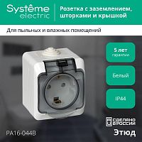 Розетка ЭТЮД, открытый монтаж, с заземлением, со шторками, белый | код. PA16-044b | Schneider Electric