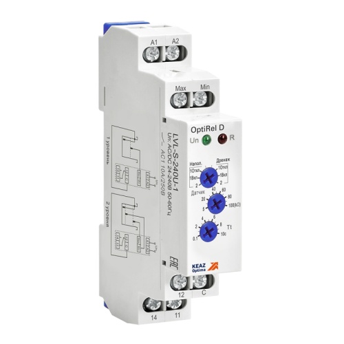 Реле контроля уровня OptiRel D LVL-S-240U-1 с датчиком 1,5м 10А 1СО 24-240АС/DC | код 332024 | КЭАЗ