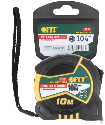 Рулетка Гранд 10мх25мм калибр. лента; нейлон. покрытие; магн. крючок; двойной стопор; прорезиненный корпус FIT 17330 фото 3 Рулетка Гранд 10мх25мм калибр. лента; нейлон. покрытие; магн. крючок; двойной стопор; прорезиненный корпус FIT 17330 фото 3